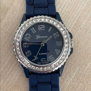 Geneva Navy Watch with Crystal Bezel & Silicone Band